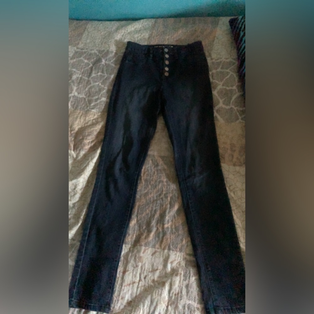High rise dark blue jeans